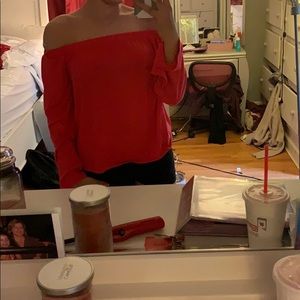 Red off the shoulder blouse